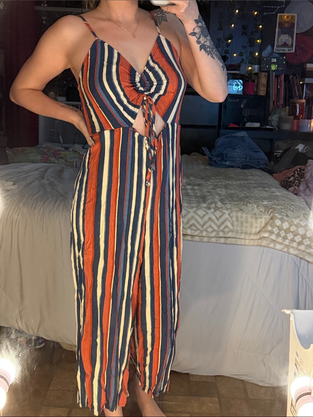 wild fable Striped Tie-Front Jumpsuit in Navy, Rust & Cream